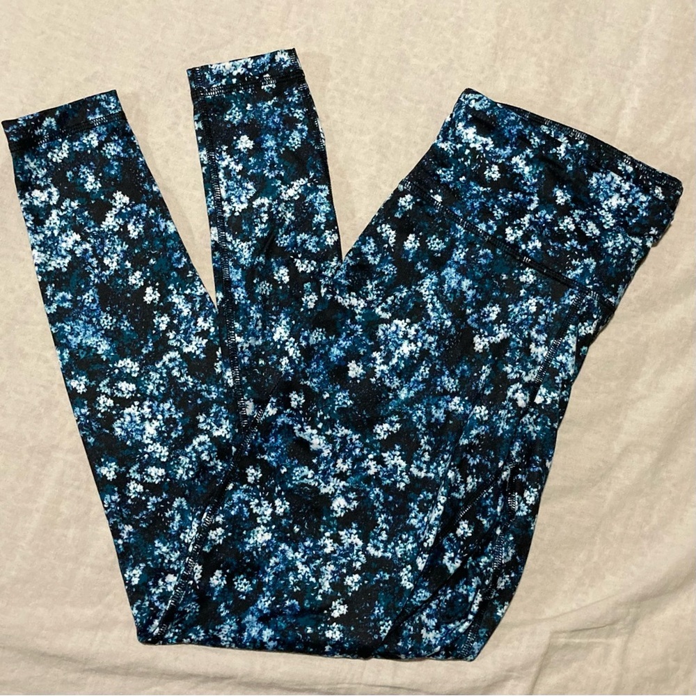 ZELOS Blue and Black Floral Leggings - Picture 1 of 14